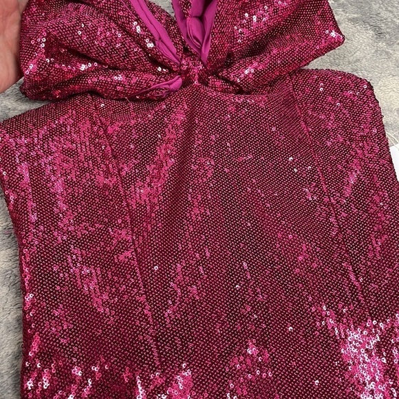 NWT Torn by Ronny Kobo Hot Pink Tulip Sequin Bow Front Lindsay Mini Dress XS - Picture 12 of 15